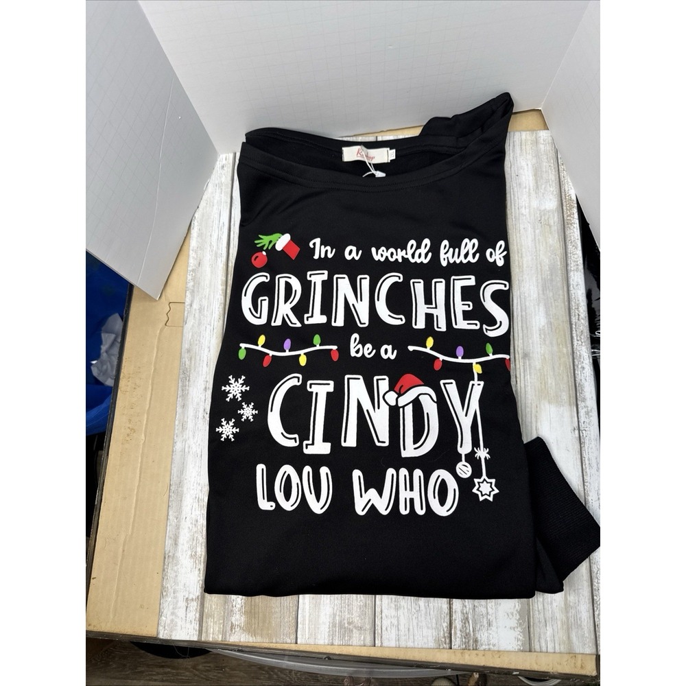 Womens 2XL Black Grinch Cindy Lou Who‎ Lt. Wt. Sweat Shirt NWT CHRISTMAS FESTIVE